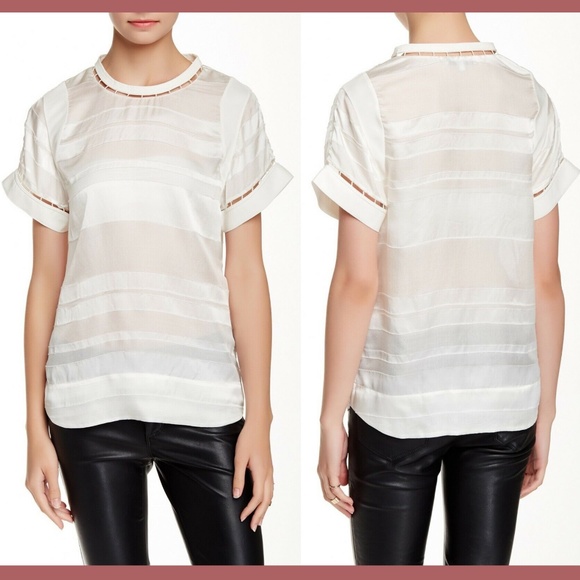 NWT‎ $453 IRO Loon Sheer Stripe Silk Tee in Ecru [SZ 40 ] - Picture 1 of 8